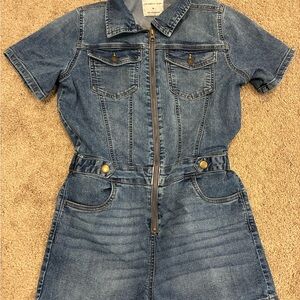 Celebrity Pink Denim Zip-Front Romper